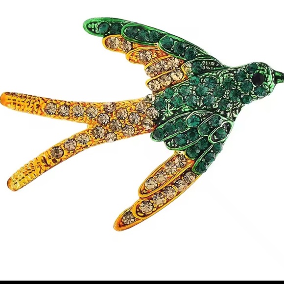 Swallow Elegant Green Gold Bird Brooch - Picture 4 of 5